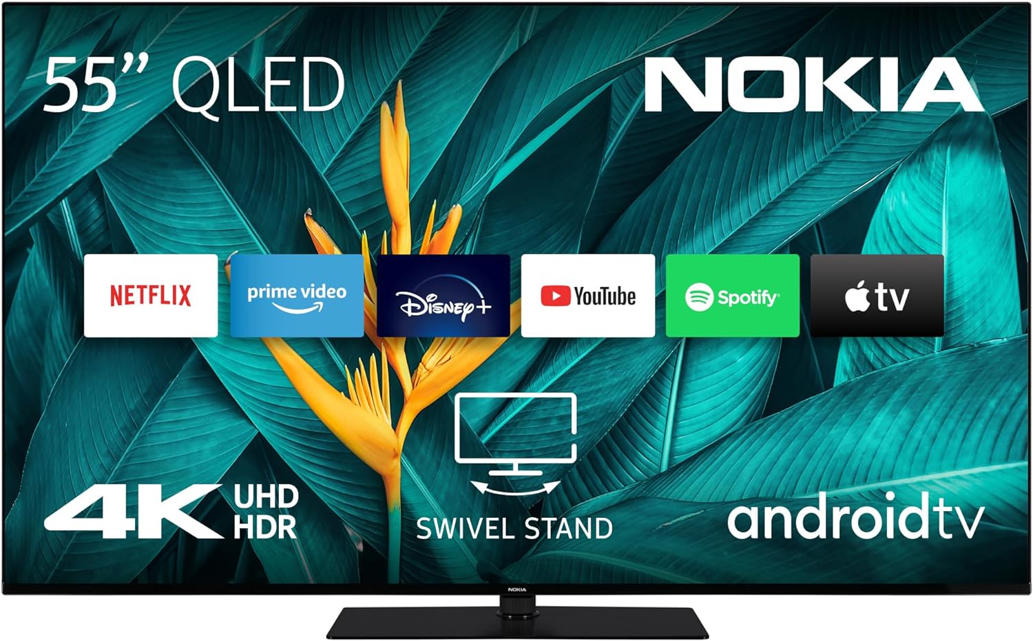 Nokia 55 Pollici (139 cm) QLED 4K UHD Televisori Smart Android TV (WLAN, HDR, Triple Tuner DVB-C/S2/T2, Netflix, YouTube, Prime Video, Disney+) - QN55GV315ISW - 2023 