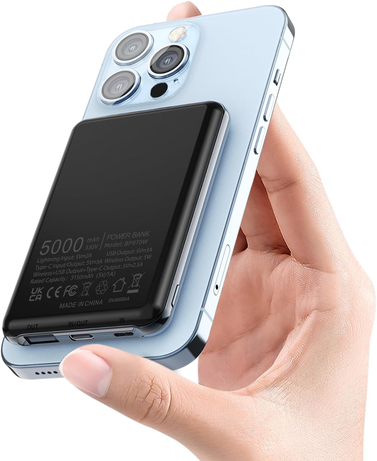 KOOSEED Power Bank Magnetico 5000mAh, Powerbank for Magsafe, Mini & Slim Caricatore Portatile Wireless, 3 Uscite & 2 Ingressi 